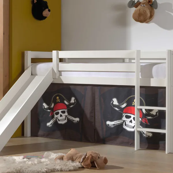 Lit mi-hauteur avec toboggan Astrid avec tente de lit Caribbean Pirates - blanc