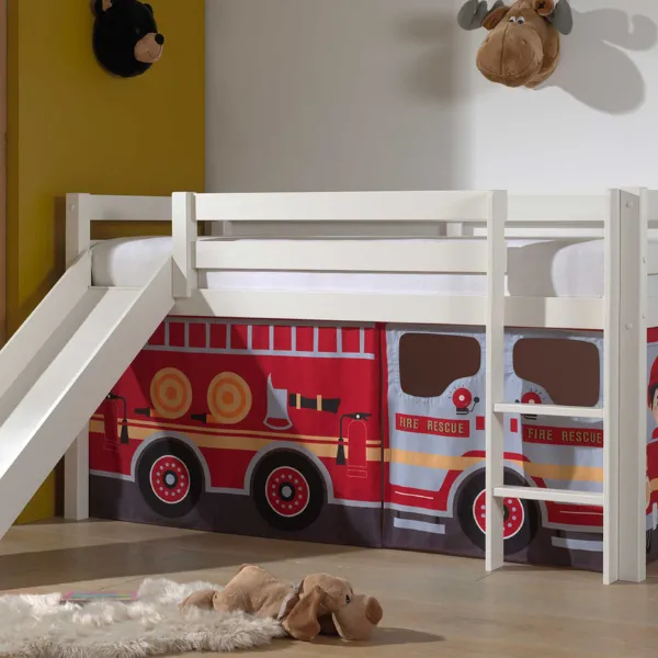 Lit mi-hauteur avec toboggan Astrid avec tente de lit Fire Truck - blanc