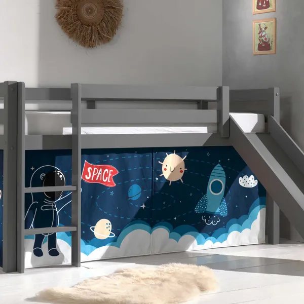Lit mi-hauteur avec toboggan Astrid avec tente de lit Space Shuttle - gris