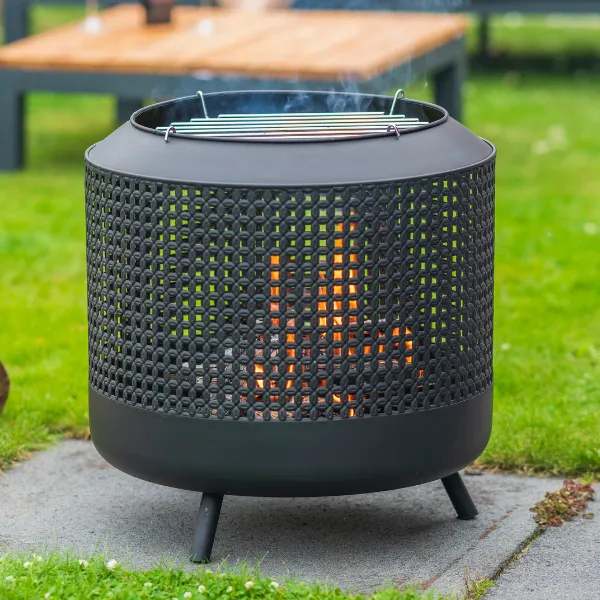 Brasero Cesta 50cm avec barbecue acier - noir
