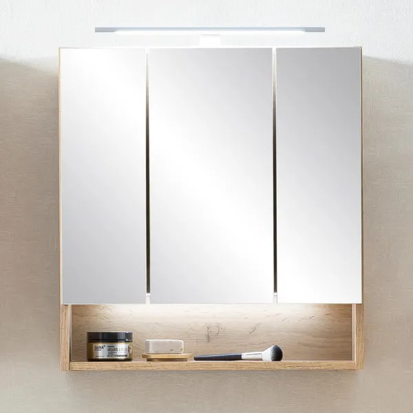 Armoire toilette Karan 60cm 3 portes avec éclairage - chêne