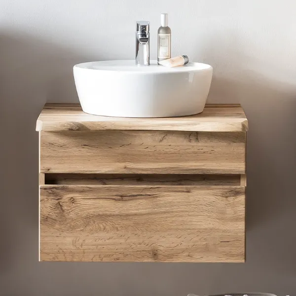 Armoire à lavabo Vikas 61cm 2 tiroirs - chêne