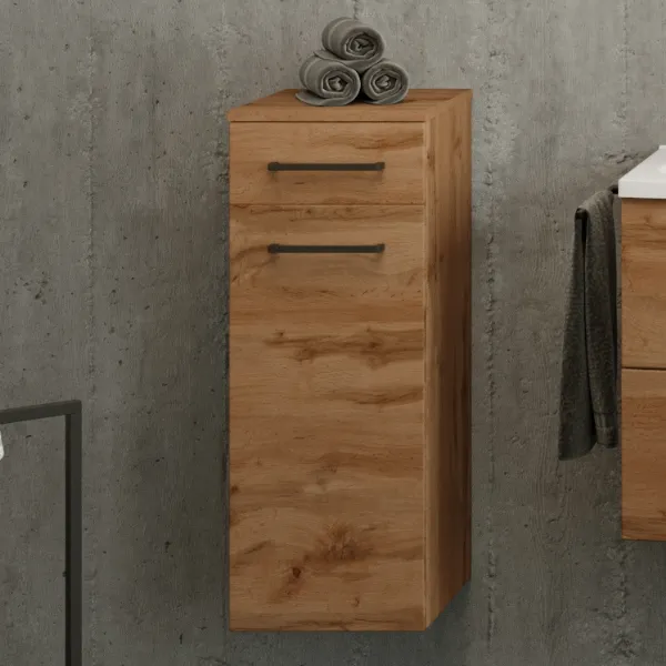 Armoire de salle de bain Malvo 30cm 1 porte & 1 tiroir - chêne/noir
