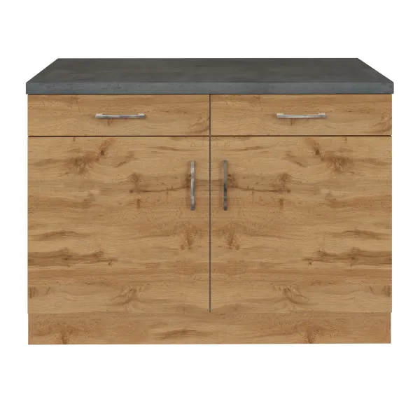 Armoire de cuisine Sorrella 100cm 2 portes & 2 tiroirs - chêne/béton