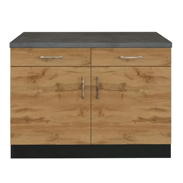 Armoire de cuisine Sorrella 100cm 2 portes & 2 tiroirs - chêne/graphite