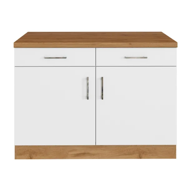 Armoire de cuisine Sorrella 100cm 2 portes & 2 tiroirs - blanc/chêne