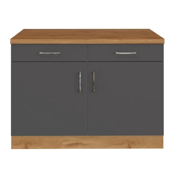 Armoire de cuisine Sorrella 100cm 2 portes & 2 tiroirs - anthracite/chêne