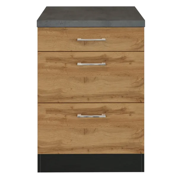 Armoire de cuisine Sorrella 50cm 3 tiroirs - chêne/graphite