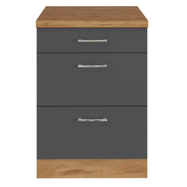 Armoire de cuisine Sorrella 50cm 3 tiroirs - anthracite/chêne
