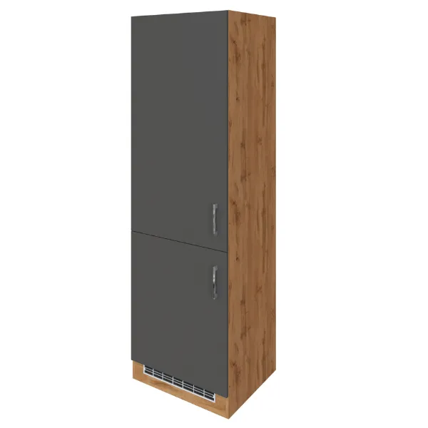 Armoire de cuisine pour réfrigérateur et congélateur - anthracite/chêne