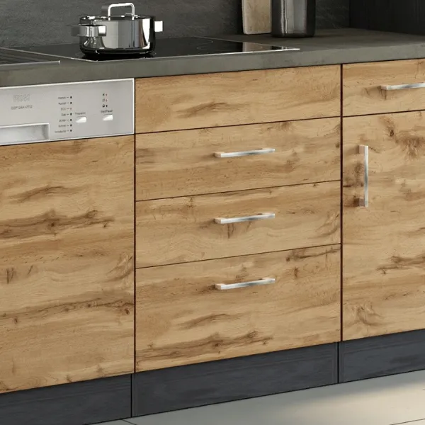 Armoire de cuisine pour plaque cuisson Sorrella 3 tiroirs - chêne/graphite