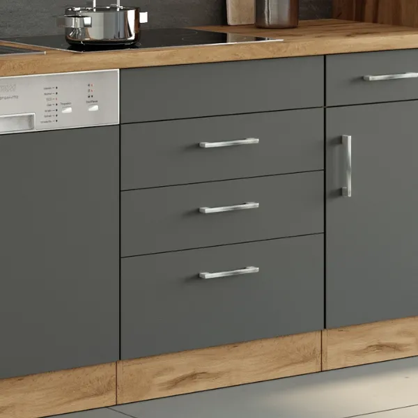 Armoire de cuisine pour plaque cuisson Sorrella 3 tiroirs - anthracite/chêne