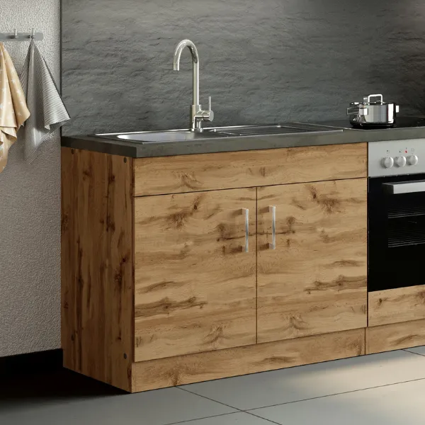 Sous-évier Sorrella 110cm 2 portes - chêne/béton