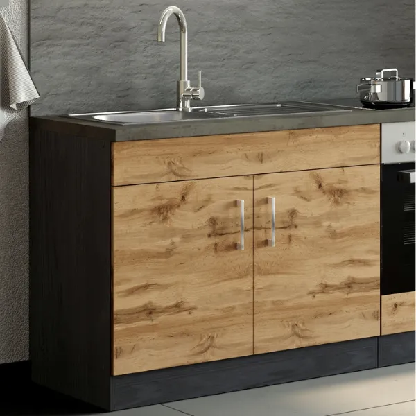 Sous-évier Sorrella 100cm 2 portes - chêne/graphite