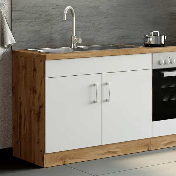 Sous-évier Sorrella 110cm 2 portes - blanc/chêne