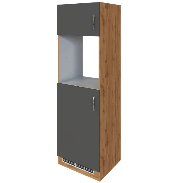Armoire de cuisine pour réfrigérateur et four Sorrella 2 portes - anthracite/chêne