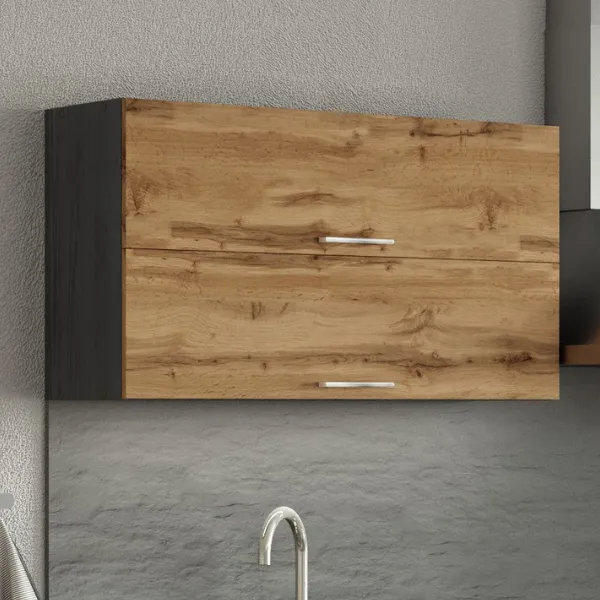 Armoire de cuisine Sorrella 100cm avec 2 portes pliantes - chêne/graphite