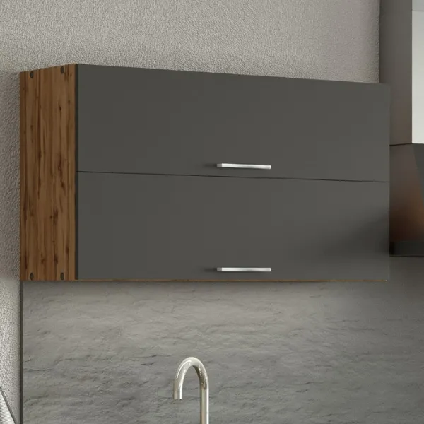 Armoire de cuisine Sorrella 100cm avec 2 portes pliantes - anthracite/chêne