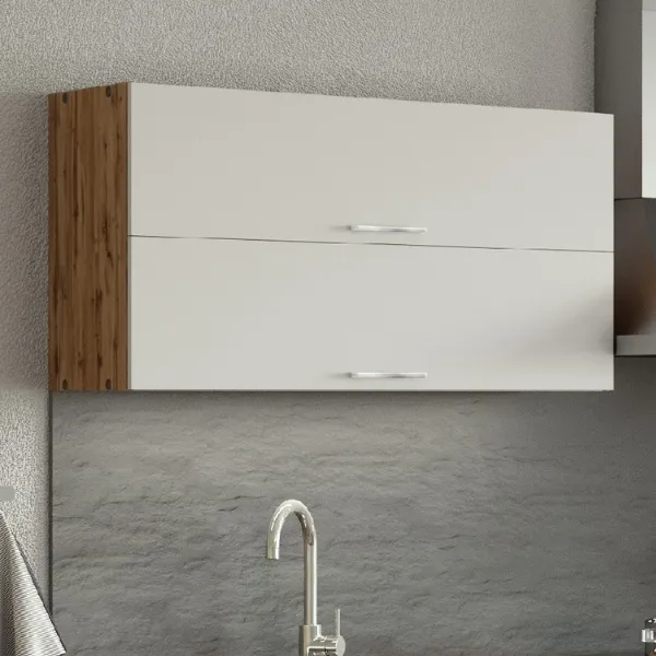 Armoire de cuisine Sorrella 110cm avec 2 portes pliantes - blanc/chêne