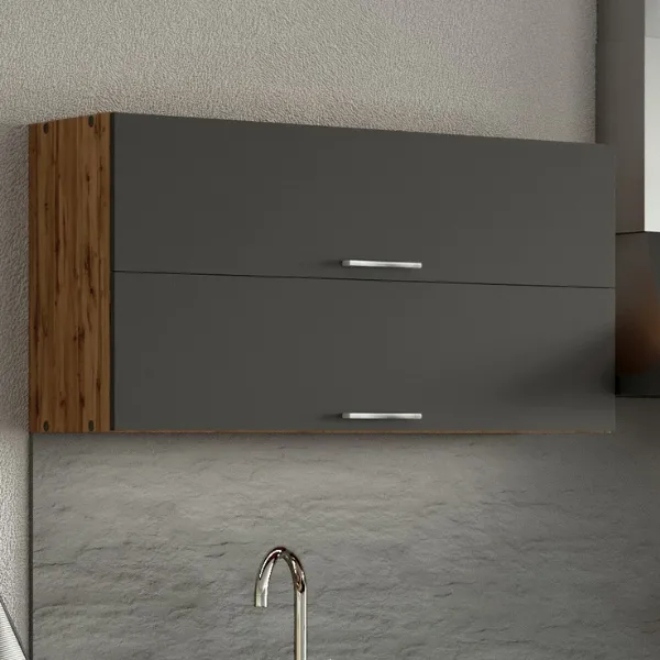 Armoire de cuisine Sorrella 110cm avec 2 portes pliantes - anthracite/chêne