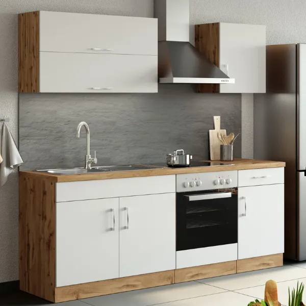 Kitchenette Sorrella 210cm avec espace pour four - blanc/chêne