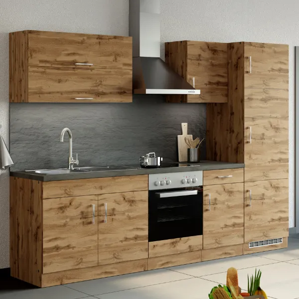 Kitchenette Sorrella 270cm avec espace pour four et réfrigérateur - chêne