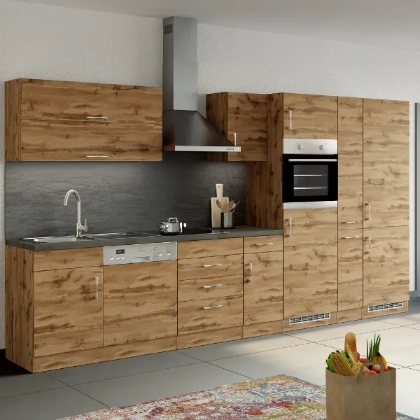 Elément de cuisine Sorrella 360cm avec lave-vaisselle, four, réfrigérateur et congélateur - chêne