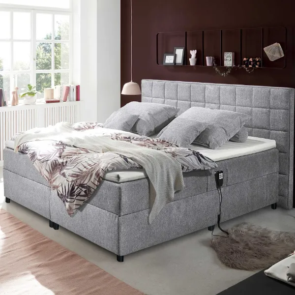 Lit boxspring Mariposa 180x200cm réglable électriquement - gris