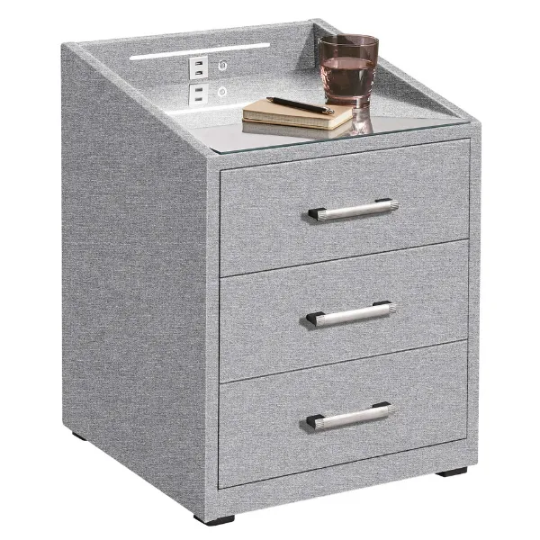 Table de nuit Bronco avec éclairage & porte USB - gris