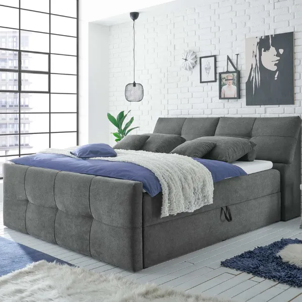 Lit boxspring Fitzroy 160x200cm avec espace de rangement - gris foncé