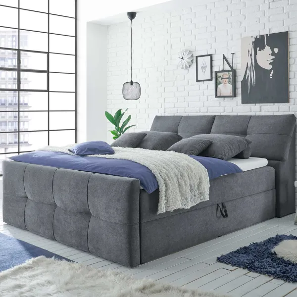 Lit boxspring Fitzroy 160x200cm avec espace de rangement - anthracite