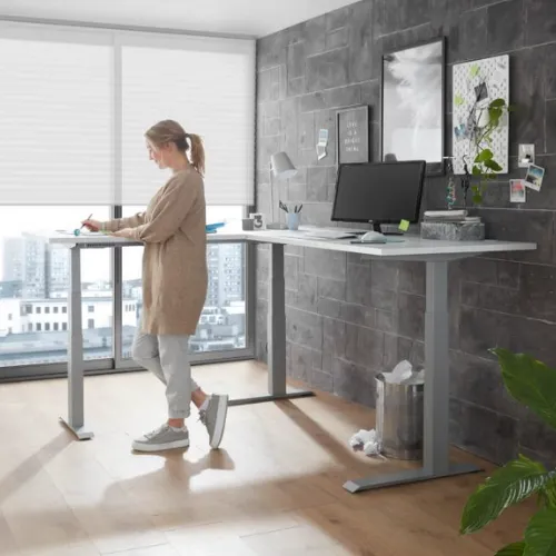 Bureau assis debout Cino réglable en hauteur - gris