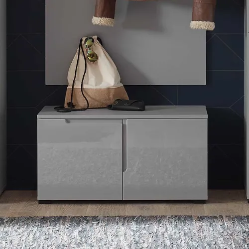 armoire à chaussures avec espace de rangement-gris brillant