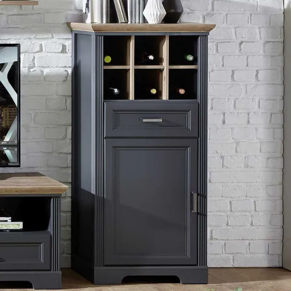 Armoire à vin Samine 66cm pour 6 bouteilles 1 porte & 1 tiroir - graphite/chêne