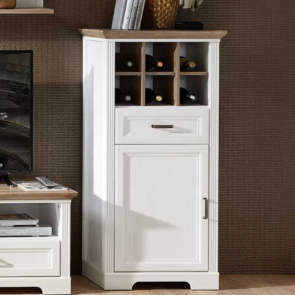 Armoire à vin Samine 66cm pour 6 bouteilles 1 porte & 1 tiroir - blanc/chêne