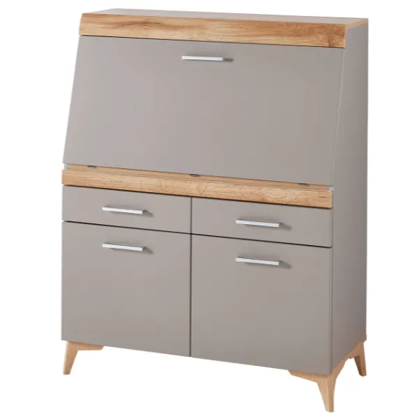 Secrétaire Vanya avec 3 portes & 2 tiroirs - gris/chêne