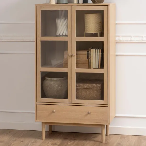 Vitrine Aston 145 cm 2 portes et 1 tiroir - chêne blanc