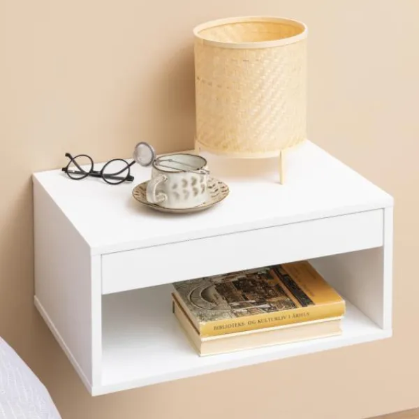 Table de nuit murale Cholet avec tiroir et espace ouvert - blanc