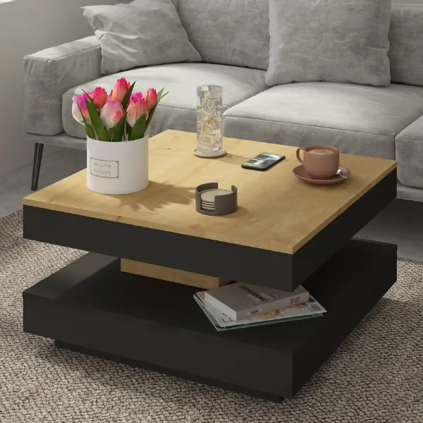 Table basse Soho 78x78 cm avec plateau extensible - beige/gris