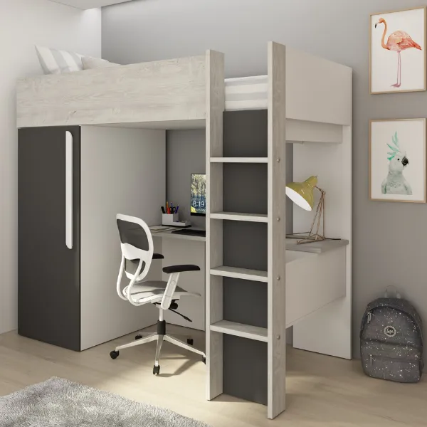 Dormant haut Bo9 90x200 cm avec bureau et armoire - anthracite
