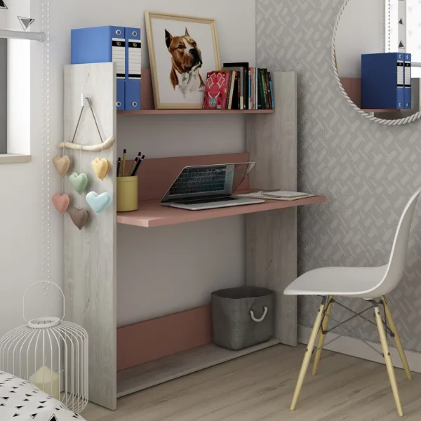 Armoire avec bureau Bo0 - pin/ vieux rose