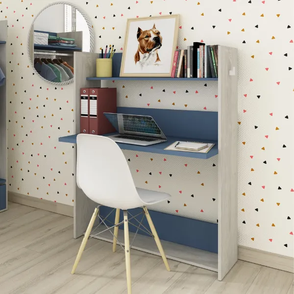 Armoire avec bureau Bo0 - pin/bleu