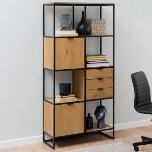 Support mural Swindon 183 cm 4 étagères - chêne/noir