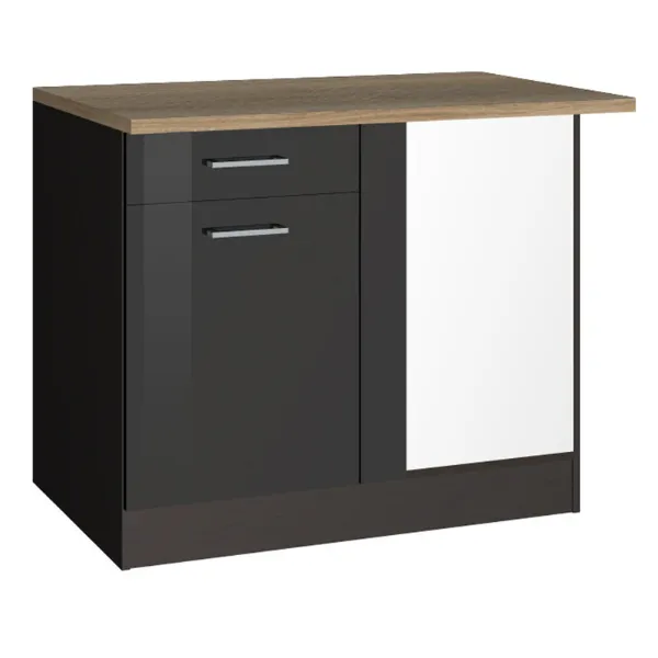 Armoire d'angle Ragnar 110cm avec porte & tiroir - anthracite brillant/chêne