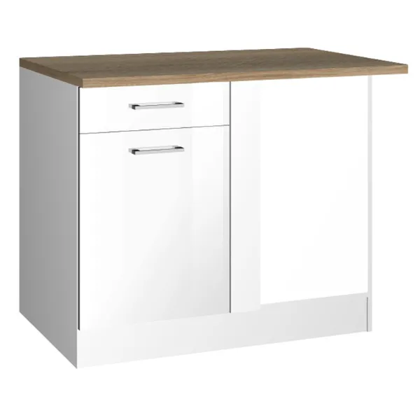 Armoire d'angle Ragnar 110cm avec porte & tiroir - blanc brillant/chêne