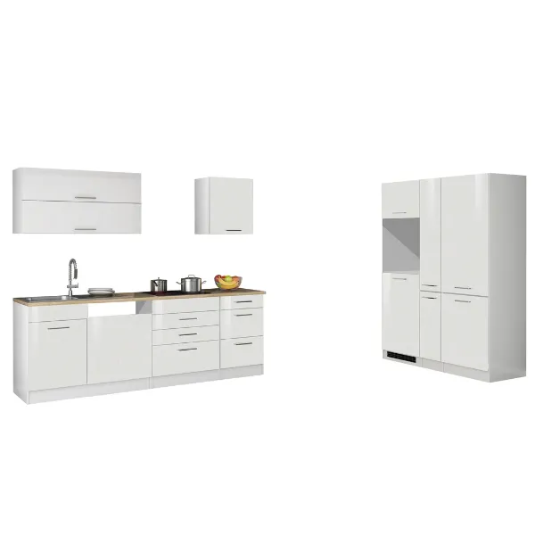 Kitchenette Ragnar 390cm avec espace pour réfrigérateur-congélateur, lave-vaisselle et four - blanc brillant