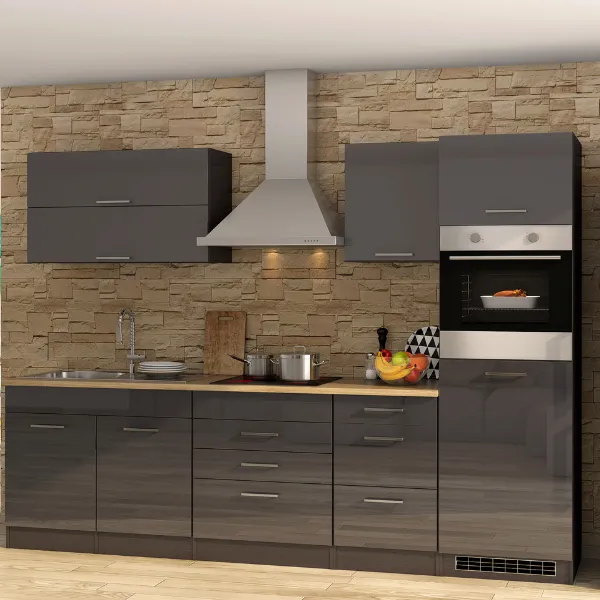 Kitchenette Ragnar 290cm avec réfrigérateur et four - anthracite brillant