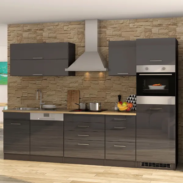Kitchenette Ragnar 300cm avec four et lave-vaisselle - anthracite brillant