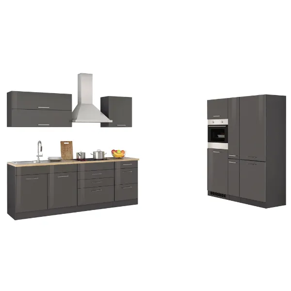 Kitchenette Ragnar 380cm avec réfrigérateur-congélateur et four - anthracite brillant