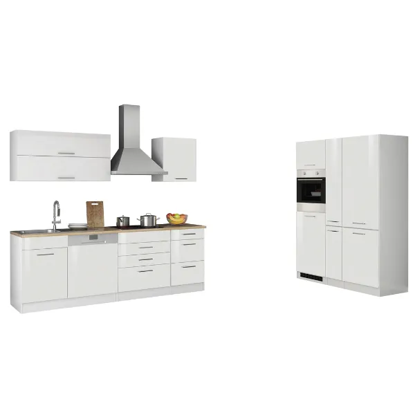 Kitchenette Ragnar 390cm avec réfrigérateur-congélateur, lave-vaisselle et four - blanc brillant